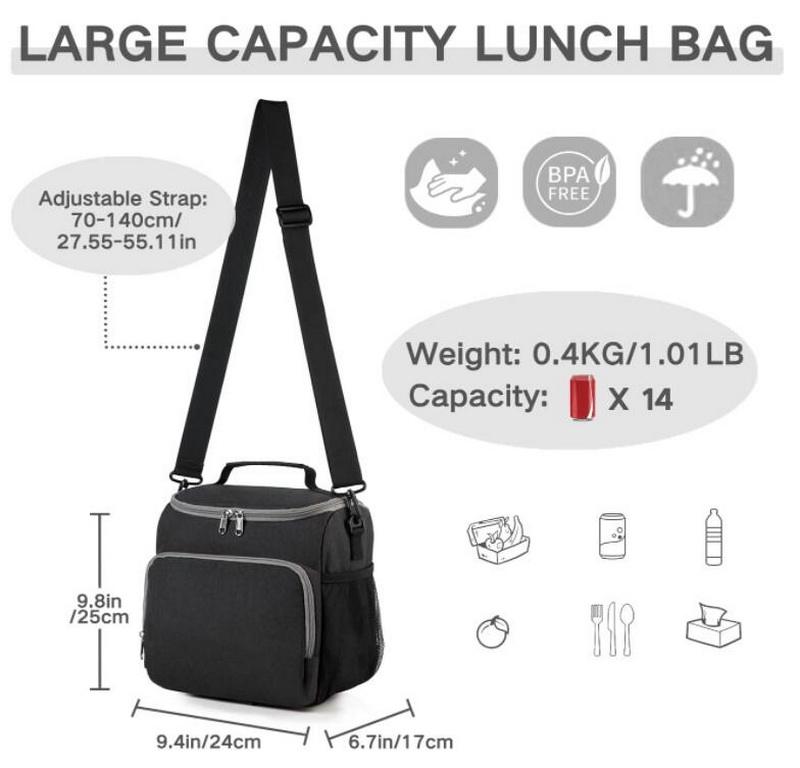 Schwarze, wasserdichte Schule, Reisen, Fitnessstudio, Mittagessen, Kühltaschen, isolierte Folien-Thermotasche für heiße und kalte Speisen, Getränke