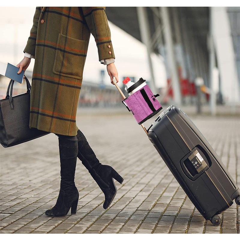 BSCI Hersteller Großhandel faltbare multifunktionale tragbare Becherabdeckung gerollt auf Griff Gepäck Reisebecherhalter