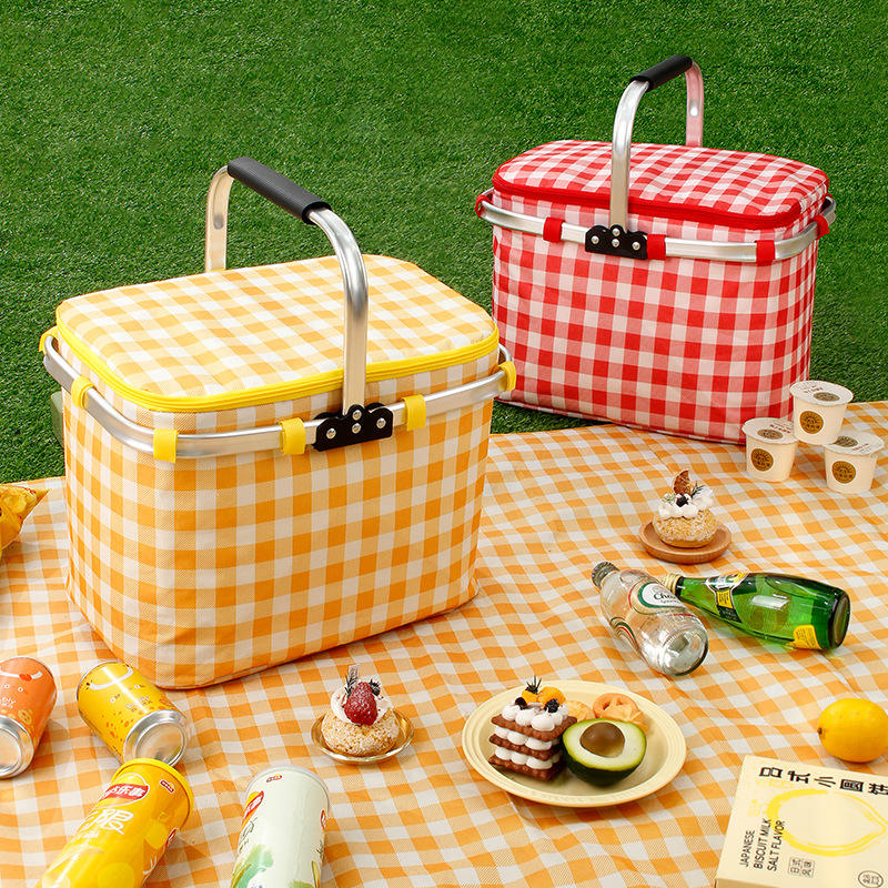 benutzerdefinierte billige zusammenklappbare Kühltaschen auslaufsicherer isolierter Picknickkorb mit Aluminiumrahmen