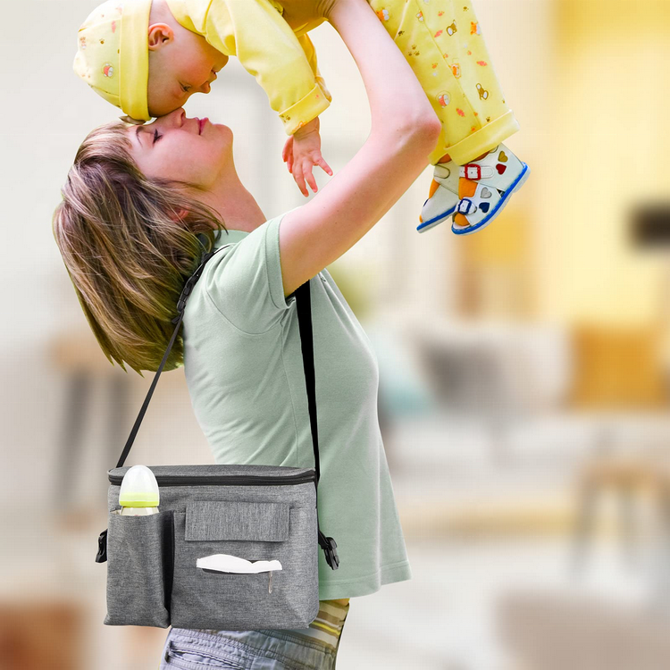 Kinderwagen-Organizer mit Getränkehalter und mehreren Taschen, hängender Windelflaschen-Spielzeug-Aufbewahrungs-Kinderwagen-Organizer