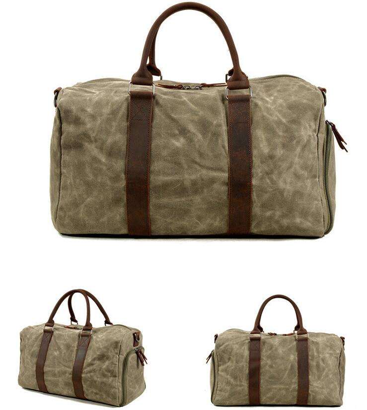 Reisetaschen im Vintage-Business-Stil, große, wasserdichte, gewachste Canvas-Weekend-Duffle-Sport-Sporttasche mit Tasche darüber