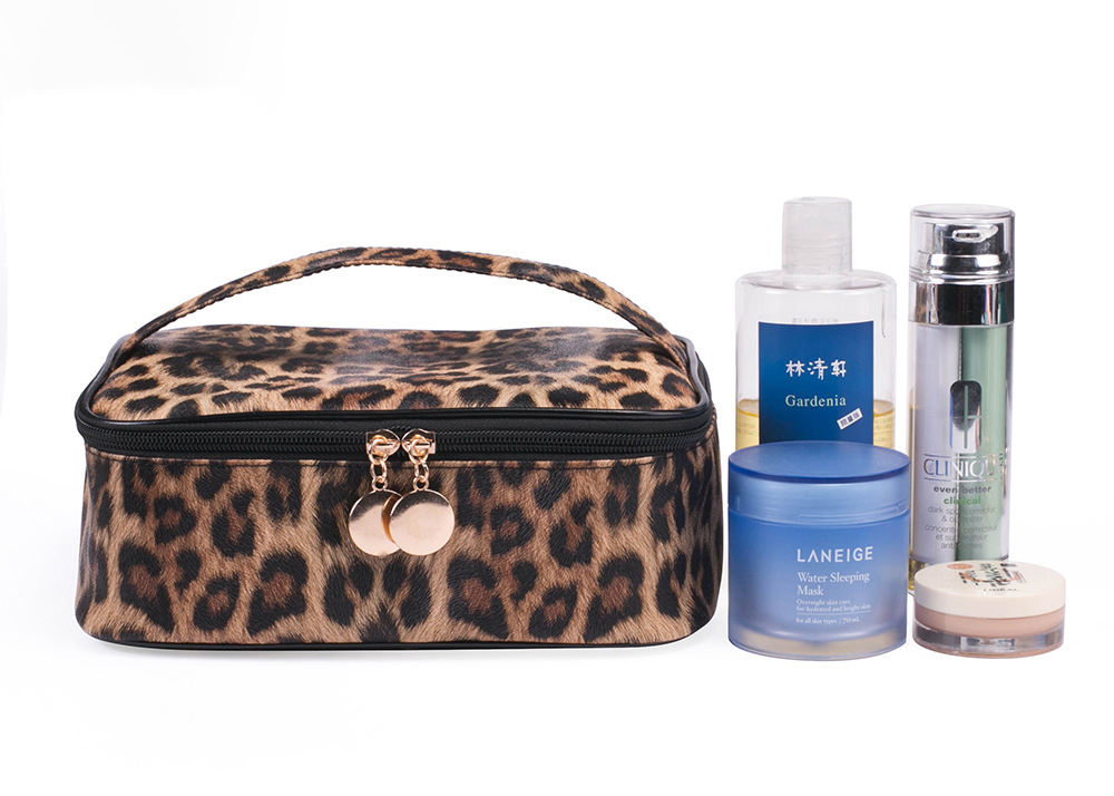 neue kundenspezifische fördernde Kosmetiktaschefrauen reisen Kosmetiktaschen mit Leopardkorn-Kosmetiktasche
