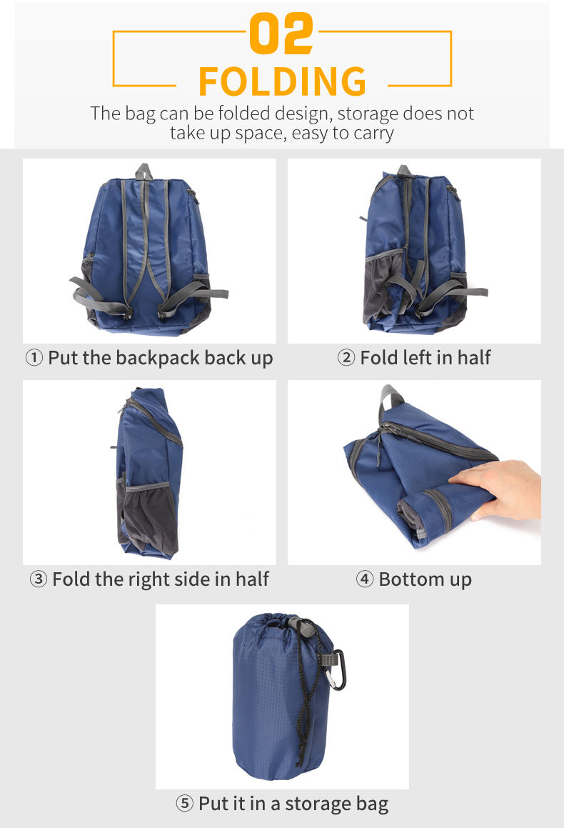 Tragbarer wasserdichter faltbarer Tagesrucksack für den Außenbereich, benutzerdefinierter faltbarer Ost-Sportrucksack, Damen-Rucksack, Männer- und Frauen-Sportrucksack