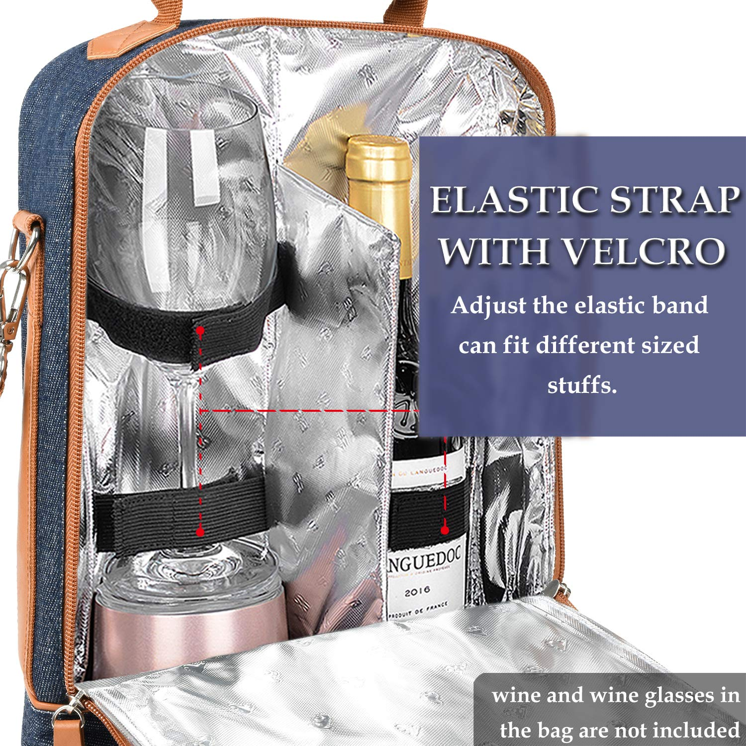 Maßgeschneiderte isolierte 2-Flaschen-Weintasche mit Kühltasche für Männer und Frauen als Geschenk mit Trennwänden und gepolstertem Schultergurt