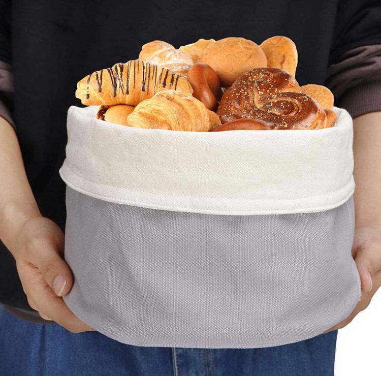 Kundenspezifischer langlebiger wiederverwendbarer runder Brotbeutelhalter aus Baumwolle Eco Reycled Canvas Brotkorb Aufbewahrungstasche für Brot