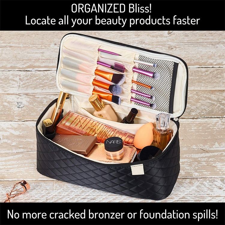 Private Custom Label Frau Make-up Kosmetik-Accessoires-Tasche mit Reißverschluss für Badezimmer-Kosmetiktasche mit Bürstenhalter