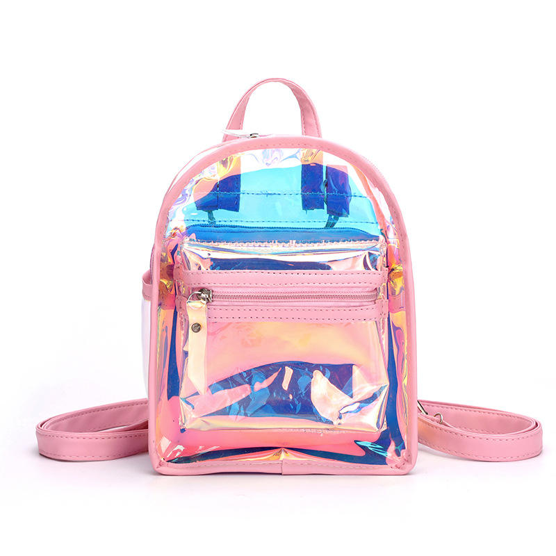 Candy Holographic Pink Mini Bag Rucksack Frauen Mädchen Kinder Laser Jelly transparenter klarer PVC-Rucksack mit Münzbeutel Großhandel