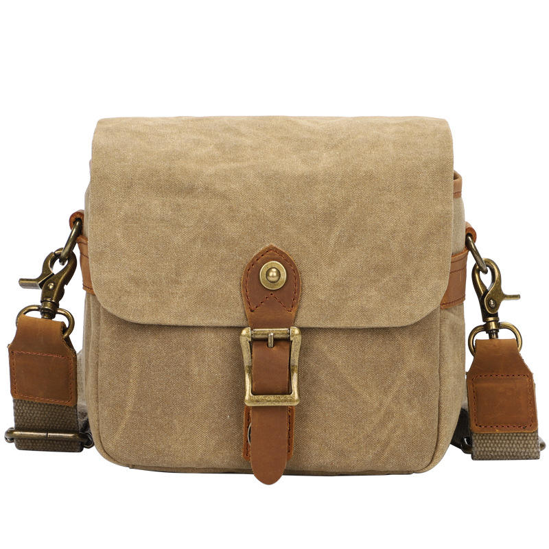 benutzerdefinierte vintage gepolsterte kleine kamera umhängetasche wasserdichte canvas leder trim canon nikon kameratasche