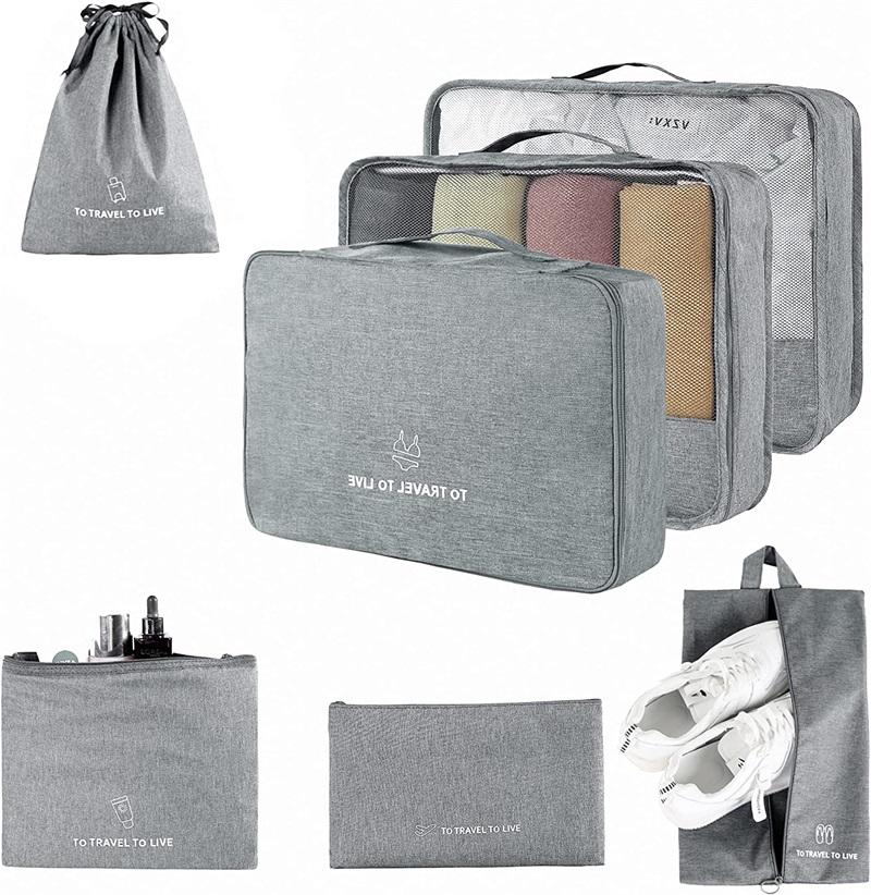 7 Set Packwürfel für Koffer Reisegepäck-Organizer mit Wäschesack Schuhbeutel Packwürfel Reise-Organizer