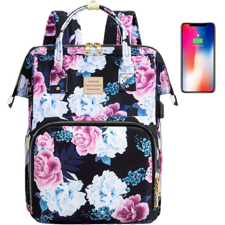 Amazon Hot Selling Lady Mummy Backpack Wasserdichte Freizeit mit USB-Aufladung Customized LOGO Backpack