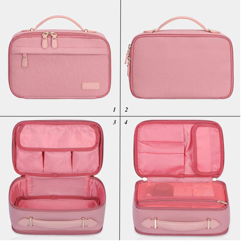 Multifunktionaler tragbarer rosafarbener Reise-Make-up-Organisator, benutzerdefinierte Make-up-Taschen, Kulturbeutel für Frauen mit Griff