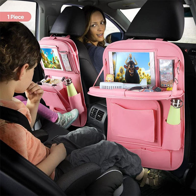 Auto-Rücksitz-Organizer mit Mülleimer, PU-Leder, Auto-Aufbewahrungs-Organizer mit faltbarer Tischablage, Touchscreen-Tablet-Halterung