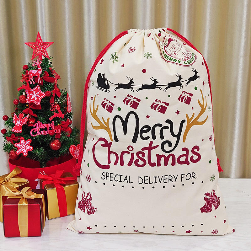 Großhandelsweihnachtssüßigkeits-Beutel-Sankt-Säcke benutzerdefinierte Taschen-Geschenke Weihnachtsbeutel mit Kordelzug für Kinder
