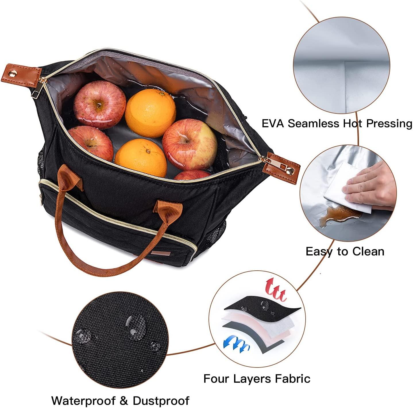 Schwarze isolierte Lunch-Taschen mit großem Fassungsvermögen, Thermo-Lebensmittel-Aufbewahrungs-Organizer, Kühltasche für Damen und Herren
