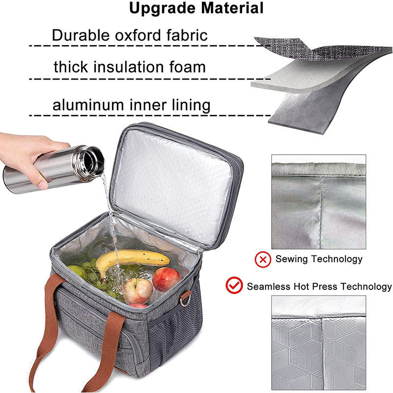 Auslaufsichere tragbare Doppelschicht-Lebensmittelisolierung für den Außenbereich, Thermotasche, isolierte Beutel-Kühltaschen mit Griffen