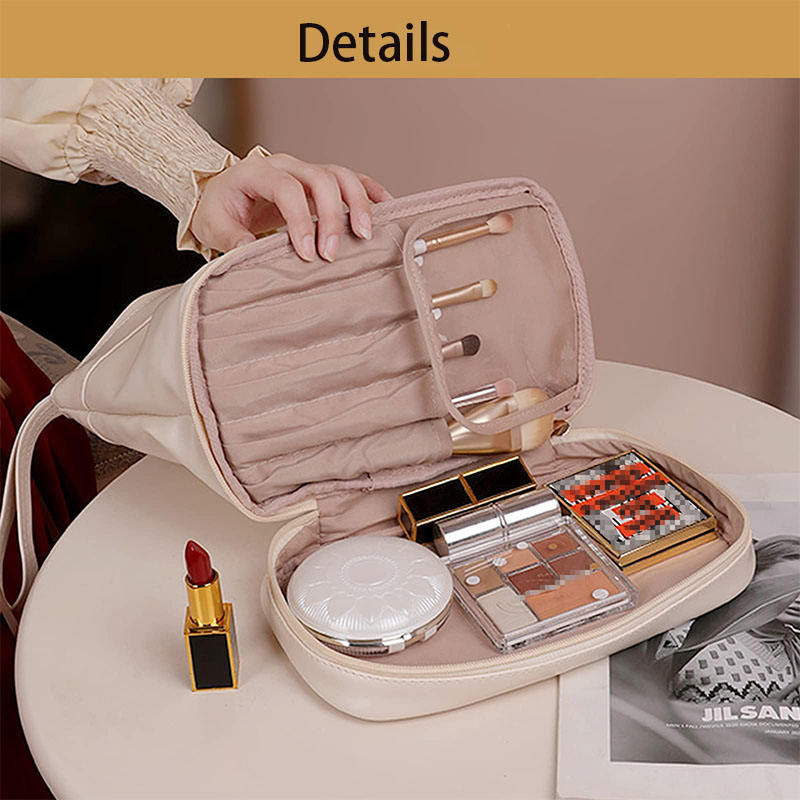 Damen Reisen Pu-Leder Doppelschicht Make-up-Taschen Kulturorganisator Benutzerdefiniertes persönliches Logo Kosmetik-Make-up-Bürstentasche