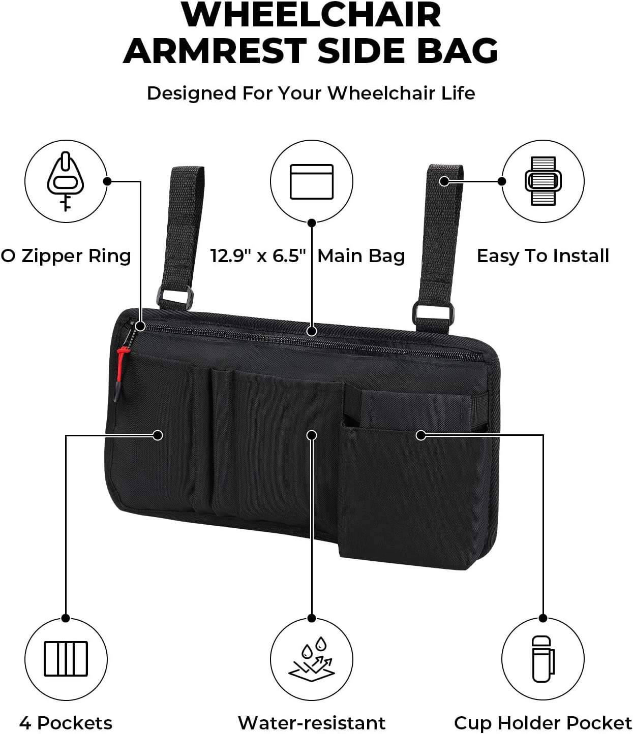 Hochwertige Walker-Tasche mit mehreren Aufbewahrungstaschen. Leichter Organizer für medizinische Stühle. Wasserdichte Rollstuhl-Seitentaschen