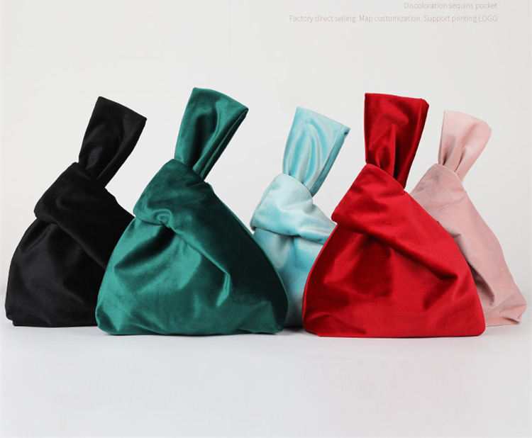 Vintage Handtaschen Handgelenktasche für Frauen Korea Japanischer Stil Knoten Tragetasche Samt Kosmetiktasche