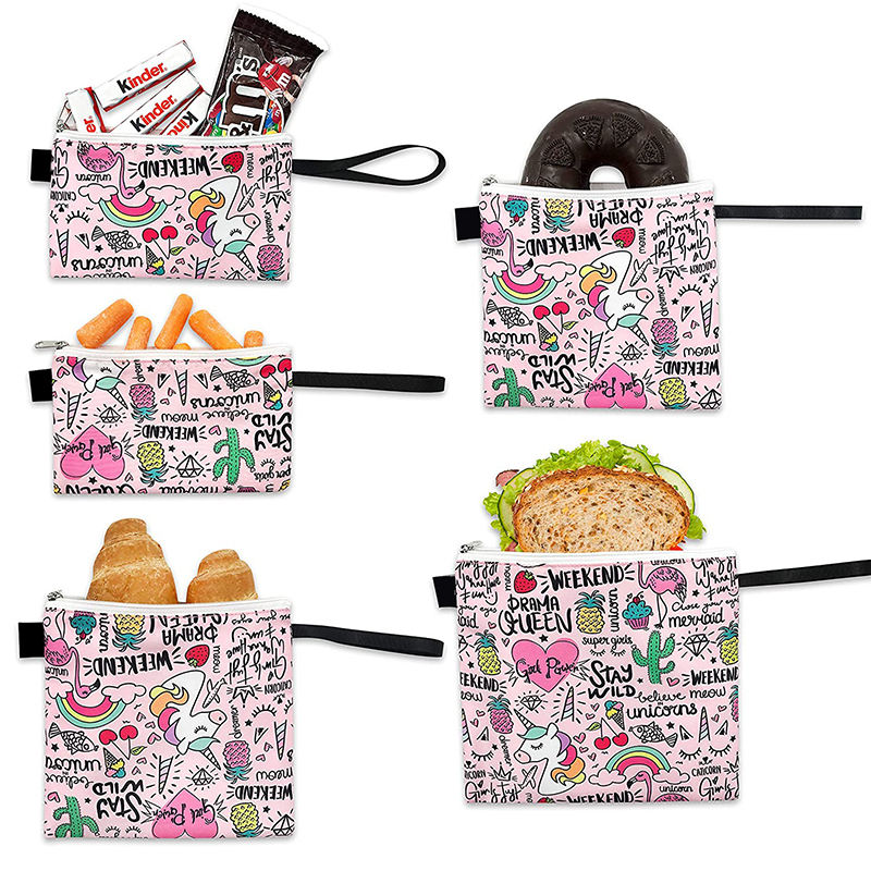 Umweltfreundliche, wiederverwendbare Sandwich-Tasche, zweilagige Snack-Tasche mit Reißverschluss für Kinder
