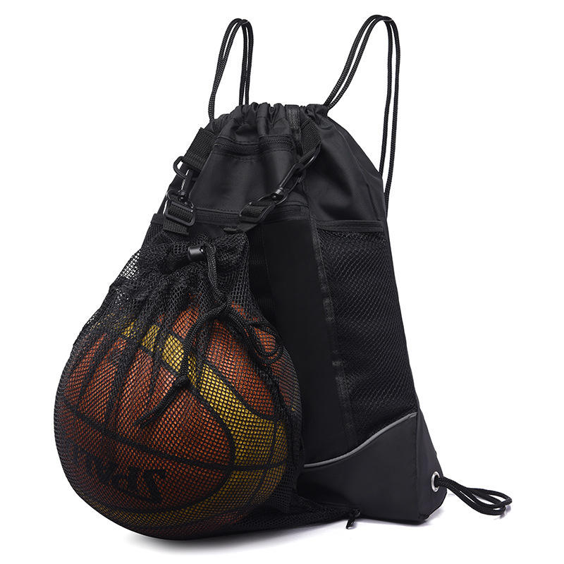 Multifunktionaler, wasserdichter Nylon-Baumwoll-Basketball-Rucksack mit Kordelzug und Fußballschuh-Tasche mit abnehmbarer Mesh-Balltasche