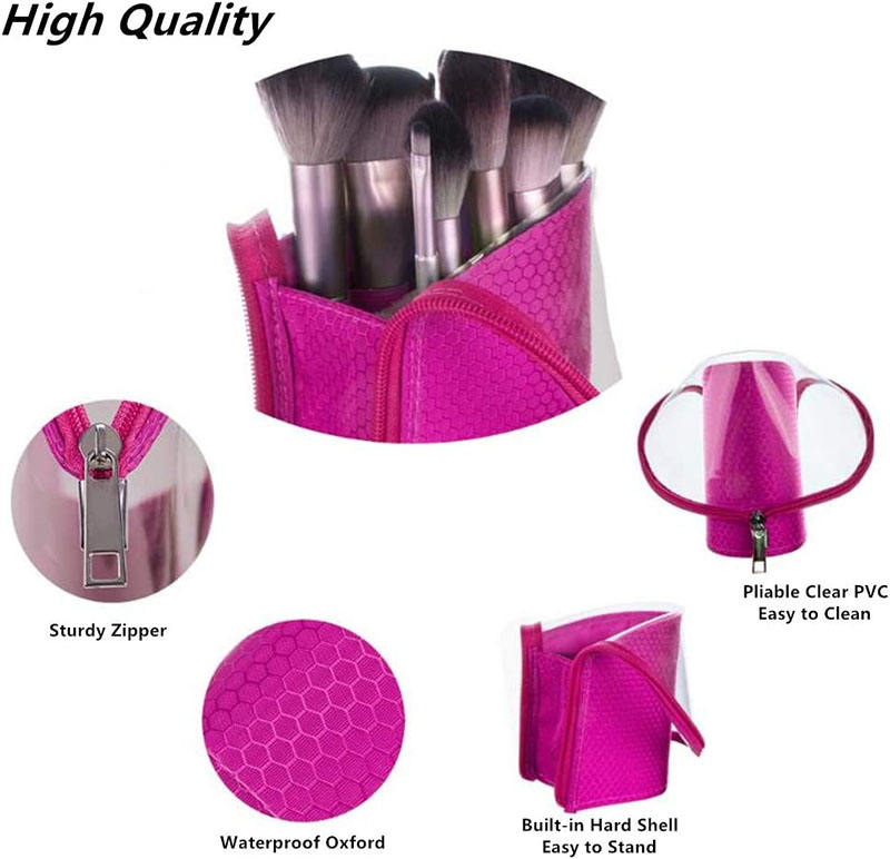 Großhandel Reise Make-up Pinsel Taschen Klar Kosmetiktasche Frauen Transparent Tragbare Wasserdichte Stand-Up Make-Up Pinsel Tasche