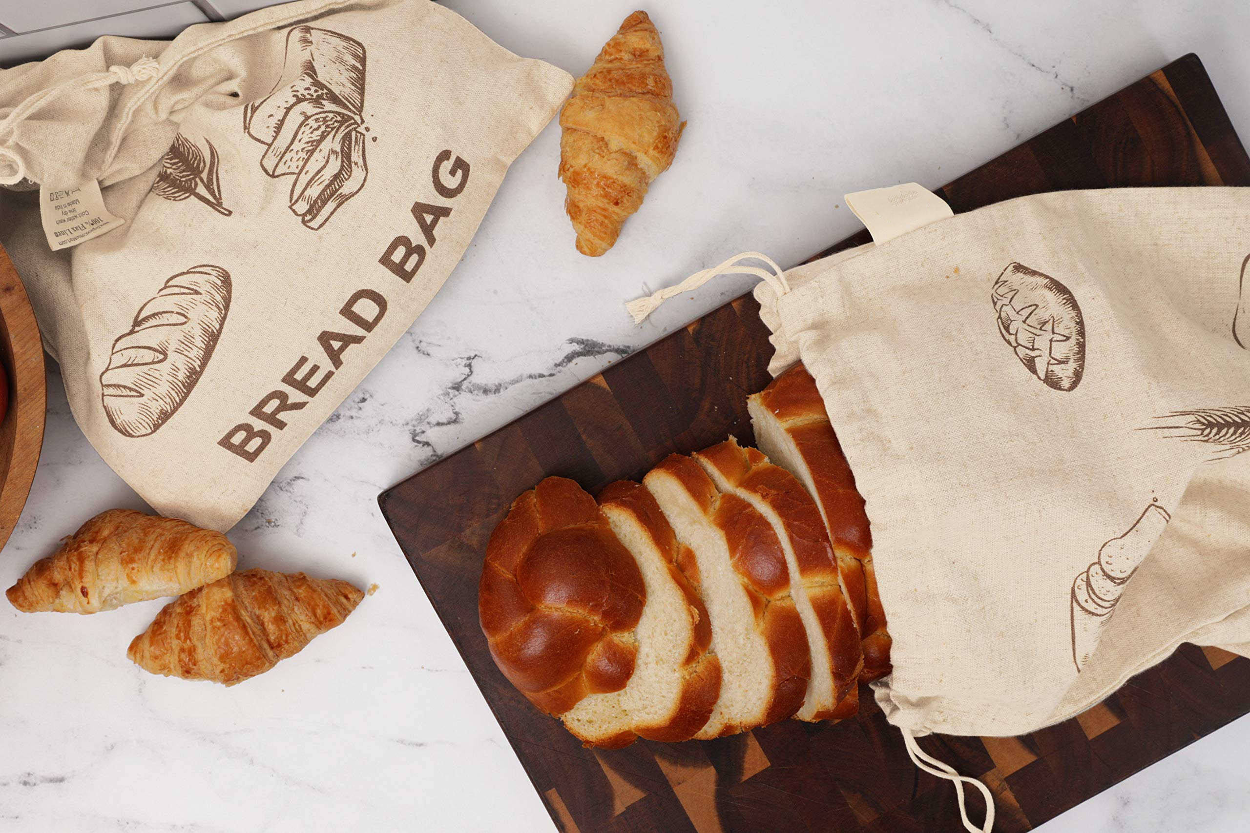 Wiederverwendbare Brotbeutel Hausgemachte 100% Bio-Leinen Extra große wiederverwendbare Brotaufbewahrungsbeutel Kordelzug für Sauerteig