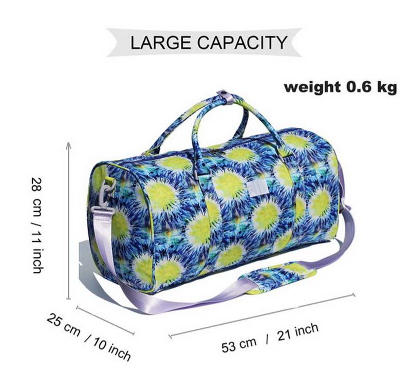 Benutzerdefiniertes Logo Sublimation Frauen Damen Reisen Wochenende Reisetasche Sport Fitnessstudio Reisetasche Reisetasche mit Nasstasche