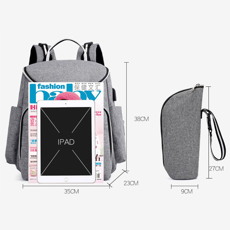 Wasserdichter Tagesrucksack, Wickeltasche, Babywickeltasche mit USB-Ladeanschluss, Kinderwagengurten und Flaschentasche