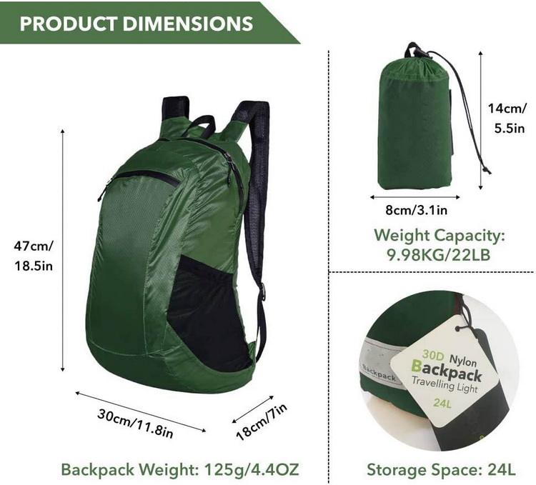 Fabrikpreis Großhandel grüner faltbarer Rucksack wasserdichter hochwertiger Faltrucksack zum Wandern Camping