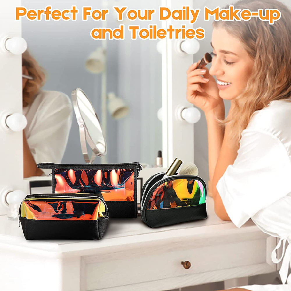 3-teiliges Set Travel Laser Clear PVC-Leder-Kosmetiktasche Make-up-Organizer-Beutel für Frauen, wasserabweisend