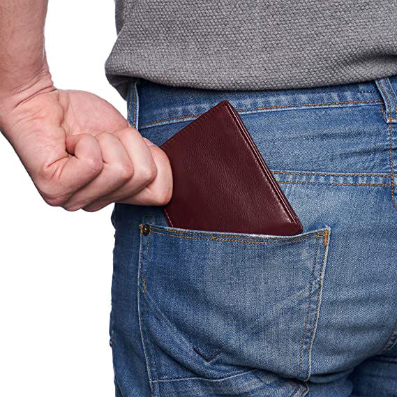Werbeartikel billige Ledergeldbörsen für Herren PU-Leder dreifach gefaltete dünne Brieftasche RFID-Kreditkartenhalter-Geldbörse