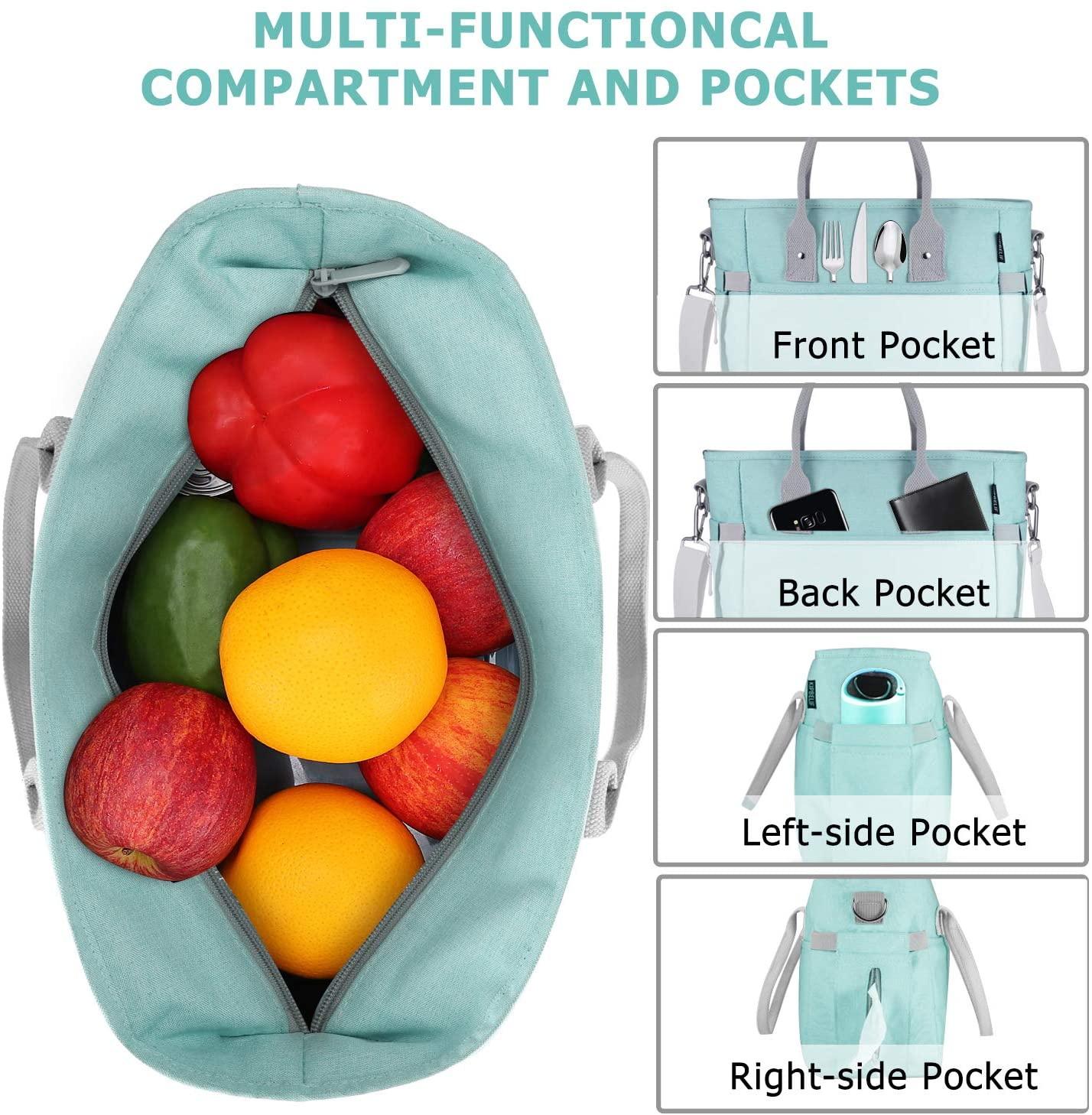 2022 Damen Isolierte Tragetaschen Thermische Lebensmitteltasche Kühler Mittagessen Aufbewahrung Reißverschluss Organizer Handtasche Mit Griffen Und Schultergurt