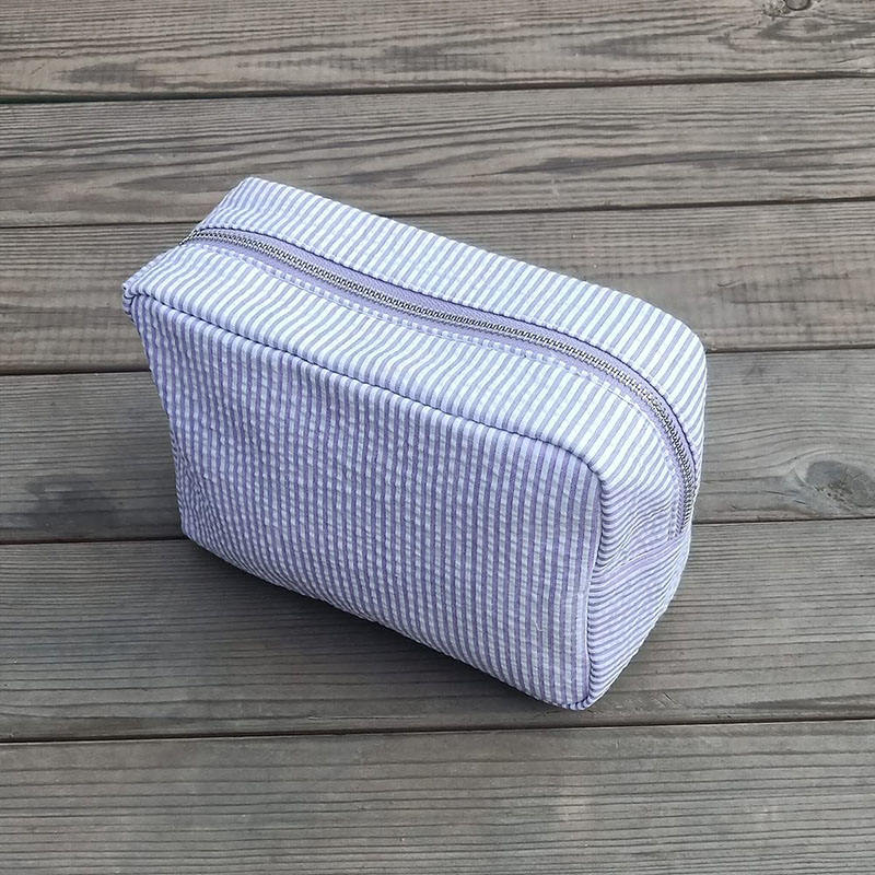 Tragbare, leichte Frauen-Seersucker-Make-up-Tasche für Reisen, professionelle Beuteltasche, Kosmetik mit Metallreißverschluss