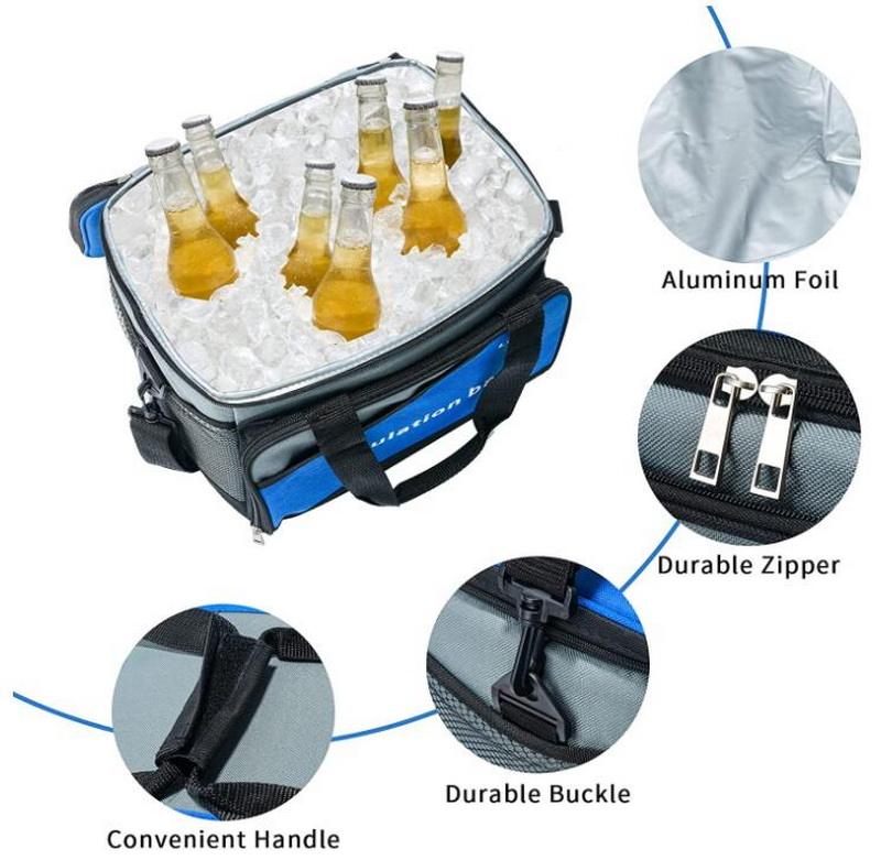 Kundenspezifische 600D-Polyester-Reise-Lunchbox-Isolierung aus Aluminiumfolie, auslaufsichere Bierdosen-isolierte Kühltasche