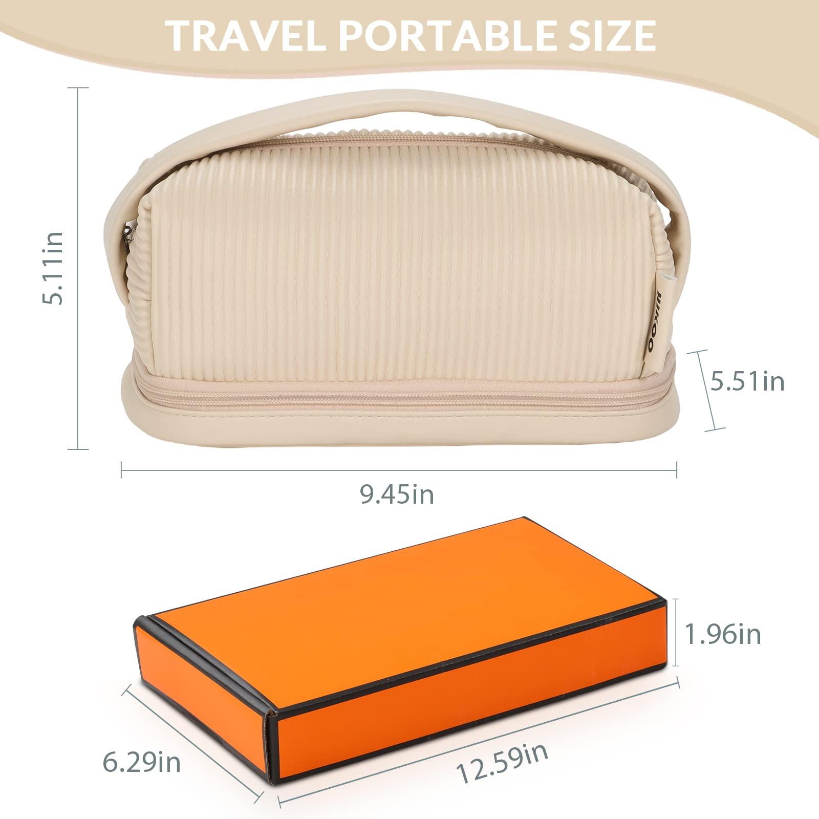 Doppellagige Reisebürstenfach-Make-up-Tasche für Frauen Make-up für Badezimmer Tragbare beige Kosmetiktasche mit großer Kapazität