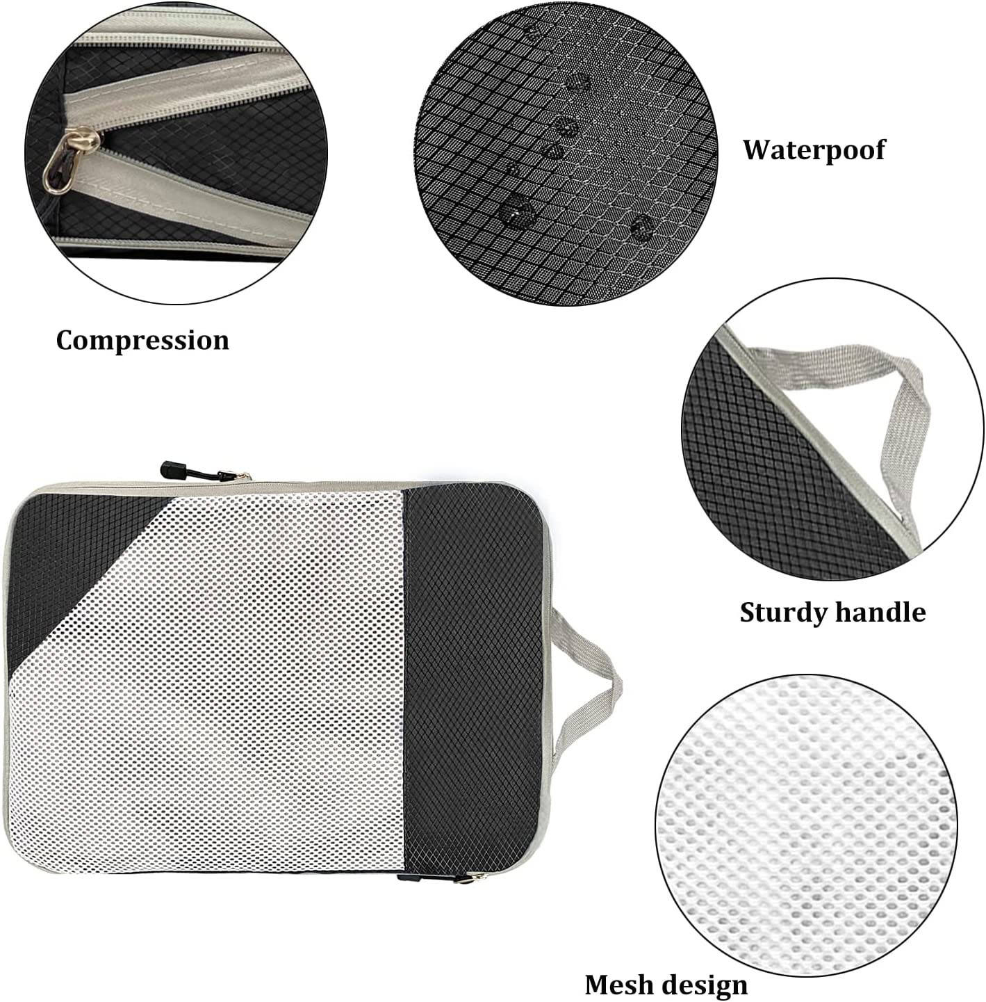 Multifunktionales schwarzes 4-teiliges Kompressions-Kleider-Organizer-Taschenset Reisewürfel Packwürfel für Gepäck