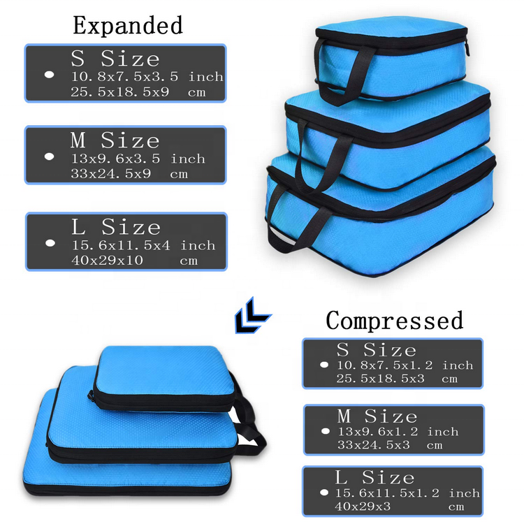 6 Stück Reisegepäck-Organizer-Koffer aus Stoff, verschiedene Größen, Kompressionsverpackungswürfel für Reisen