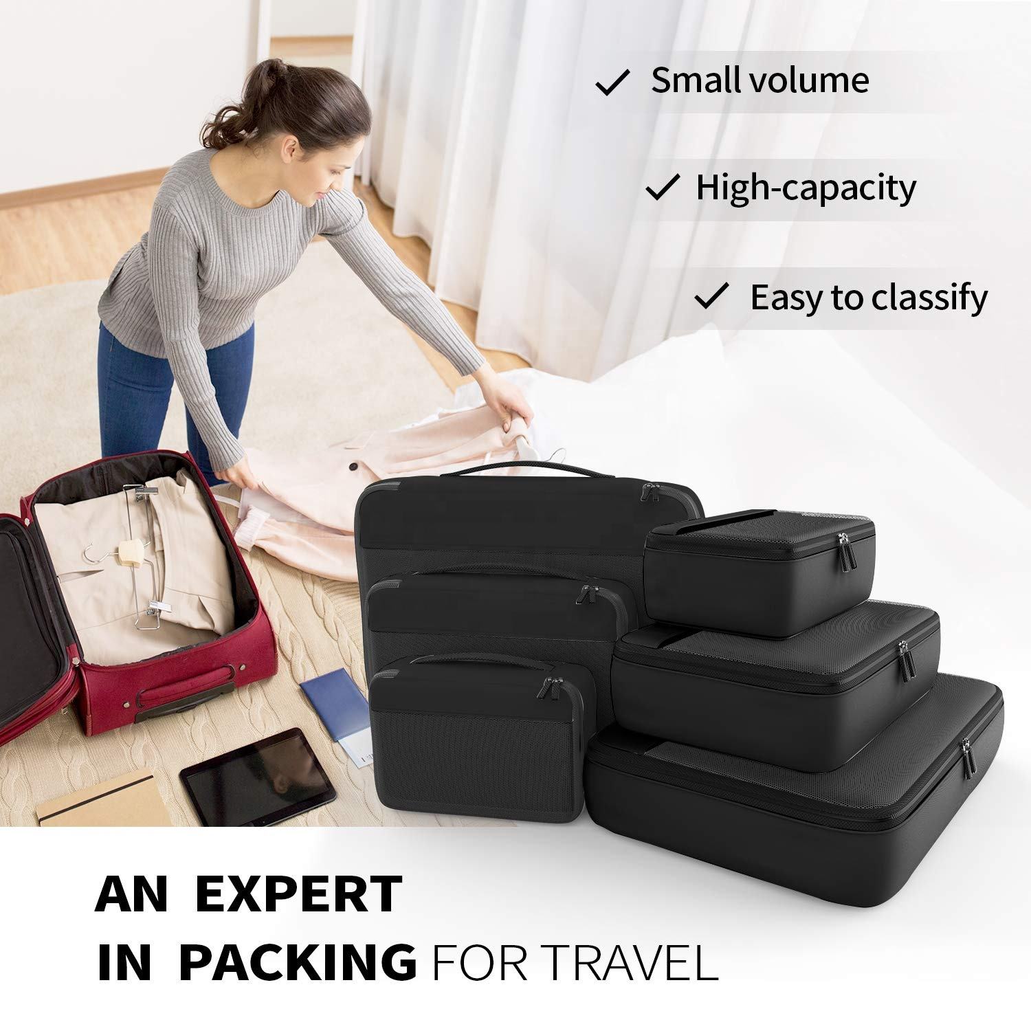 Großer Platz 6er-Pack Kleideraufbewahrungsset Tasche Organizer Koffer personalisierte Reisekompressionsverpackungswürfel