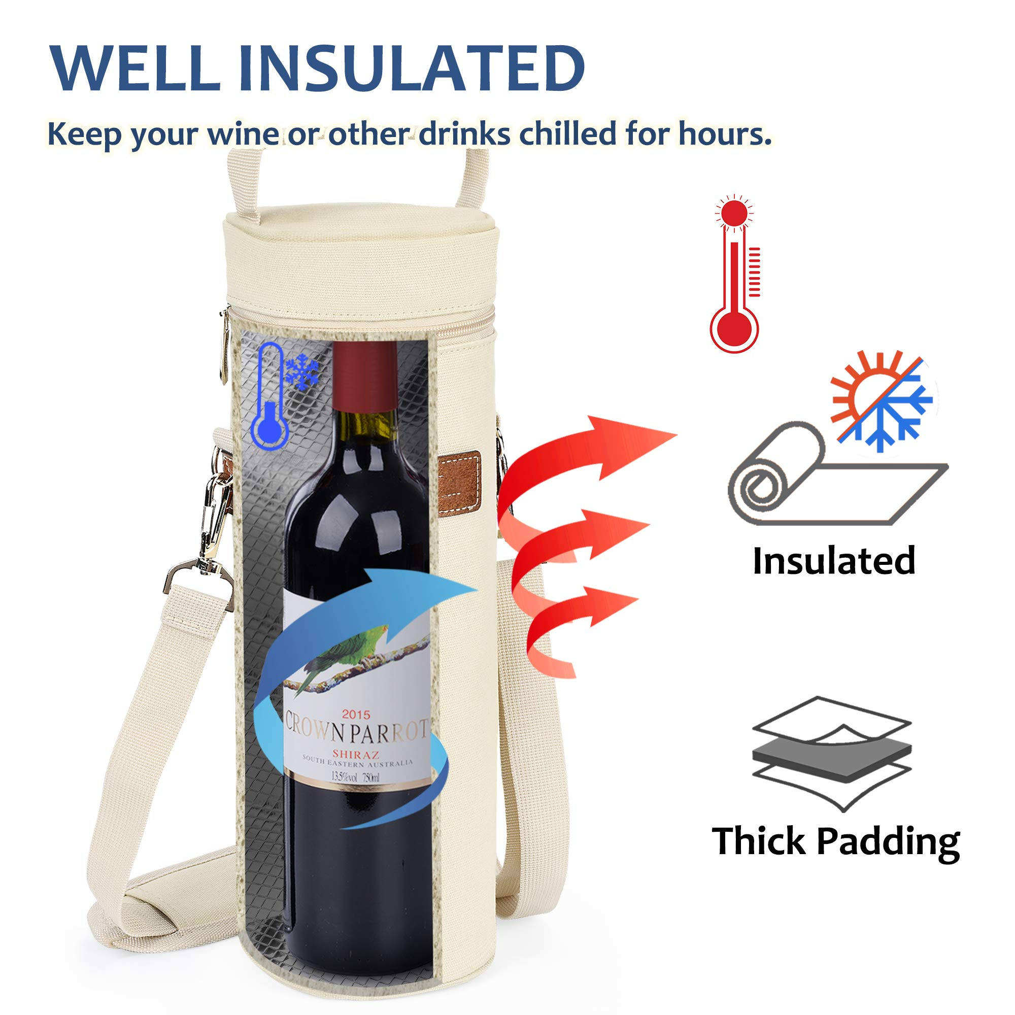 Benutzerdefiniertes Logo Isolierte, gepolsterte einzelne Weinkühltaschen Tragbare Weintragetasche für isolierte Kühltaschen am Strand