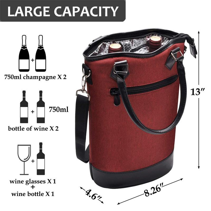 Outdoor Reisen Tragbare Rot 2 Flaschen Weinbeutel Kühler Isolierte Aluminiumfolie Taschen Thermo Organizer