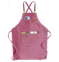 Benutzerdefiniertes Logo Verstellbare Friseurschürze für Damen aus Baumwolle, mit Kreuzrücken, verstellbare Schürze mit großen Taschen