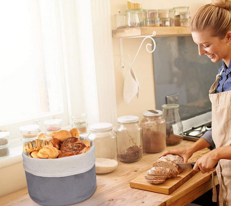 Kundenspezifischer langlebiger wiederverwendbarer runder Brotbeutelhalter aus Baumwolle Eco Reycled Canvas Brotkorb Aufbewahrungstasche für Brot