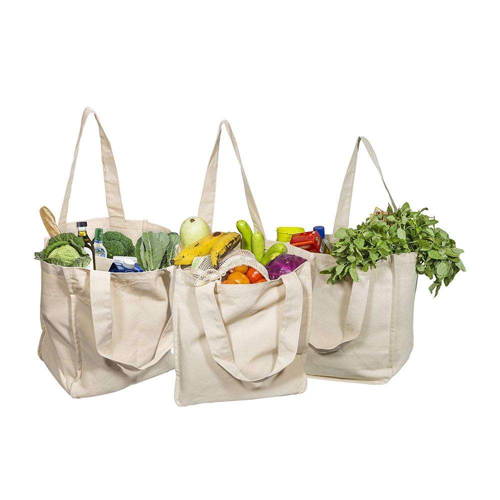Canvas-Einkaufstaschen Stoff-Einkaufstaschen Wiederverwendbare Bio-Baumwolle Waschbare umweltfreundliche Taschen