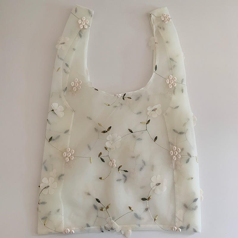 Schöne Stickerei-Blumen-dekorative Organza-Einkaufstasche Leichte Mode-Mädchen-Damen-tägliche Einkaufstasche