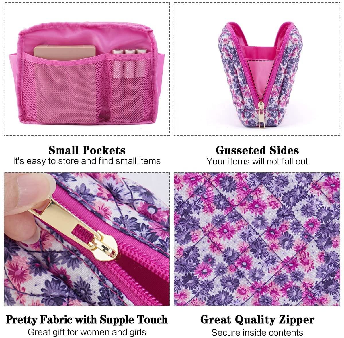 Wasserdichte, gesteppte, kleine Make-up-Tasche, Geldbörse, Reißverschlusstasche, Kosmetiktasche für Frauen und Mädchen