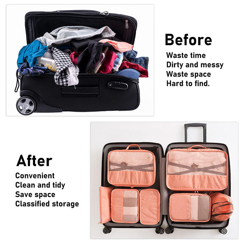 Wasserdichtes, langlebiges 8-teiliges Set, Kleidertaschen, Kosmetiktasche, Reiseverpackungswürfel für Gepäck
