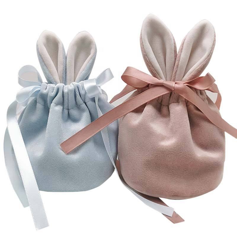 Promotion Günstige Cute Candy Velvet Weihnachten Halloween Candy Bag Rabbit Ear Ostern Kordelzug Geschenktüten
